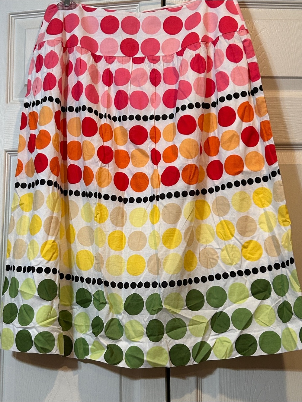 Talbots -sz 12- Multi-Color Polka Dot, Cotton, A-Line Skirt, White Background